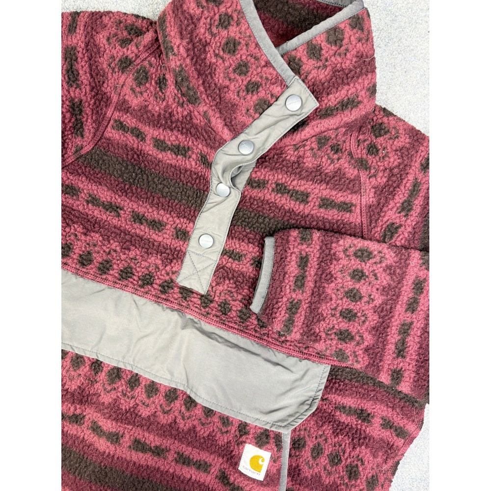 Carhartt Fleece Pullover‎ Women's Large Relaxed Fit 1/4 Snap Sherpa Pouch Pocket